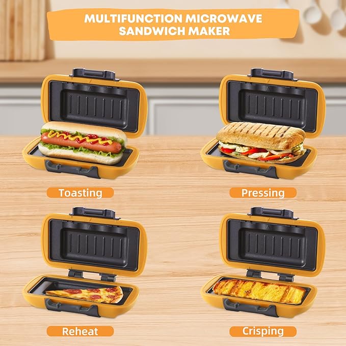 Microwave Sandwich Maker, Microwave Toastie Maker, Snack Maker & Panini Press, Microwavable Metal, Removable Non-Stick Plates Silicone Microwavable Cookware, Heatwave Technology, Orange