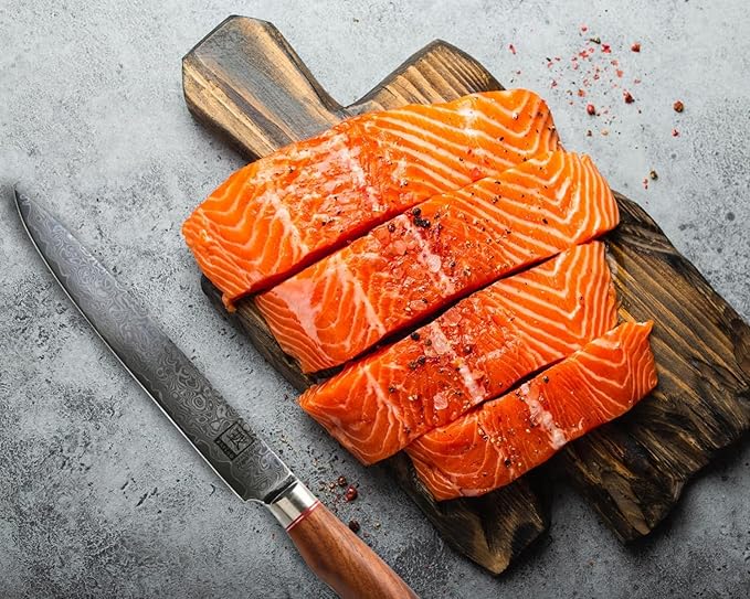 zayiko Carving Knife – 8-Inch Damascus Chef Knife | 67 Layers Steel with VG10 Core | Ergonomic Walnut Wood Handle | Professional Meat and Kitchen Knife in Gift Box
