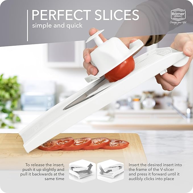 BORNER V Mandoline Slicer Kitchen V1 ClassicLine Starter Set | Vegetable Grater Börner - Quality Made in Germany, Color:White