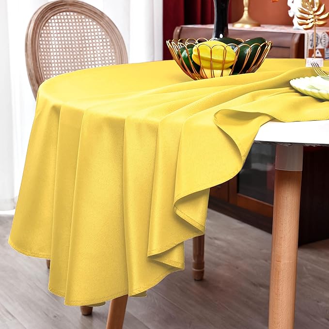 MEANMOY Yellow 210 GSM Water & Stain Resistant Round Tablecloth for Circle Table - Solid 120 Inch Table Cloth Cover in Wrinkle Free Durable Washable Polyester Fabric for Wedding, Party, Banquet
