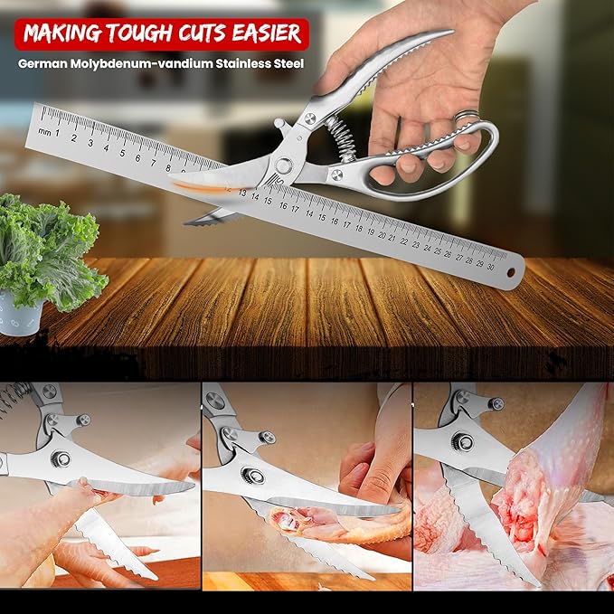 Poultry Scissors- Professional Heavy Duty Kitchen Shears for Spatchcocking Chicken and Meat Cutting- Multi-Purpose Kitchen Scissors for Food - Stainless Steel
