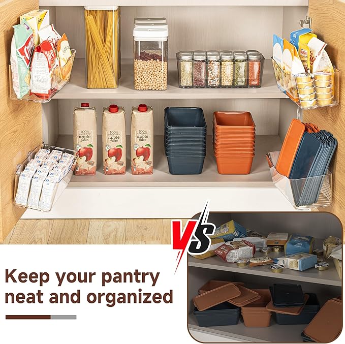 4-Pack Large Cabinet Door Organizer, Wall Mounted Kitchen Cabinet Door Storage, Space Saving, Drain Bottom, Adhesive Clear Plastic Storage Bins for Pantry, Refrigerator, Countertop, Under Sink, rv