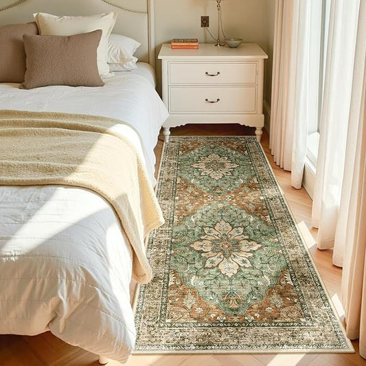 Area Rugs 3'x6' Runner Rug Non Slip Washable for Kitchen Hallway Bedroom Beside Laundry Room Bathroom Rug, Floor Carpet, Brick Red Rust Neutral Brown Burnt Orange Green
