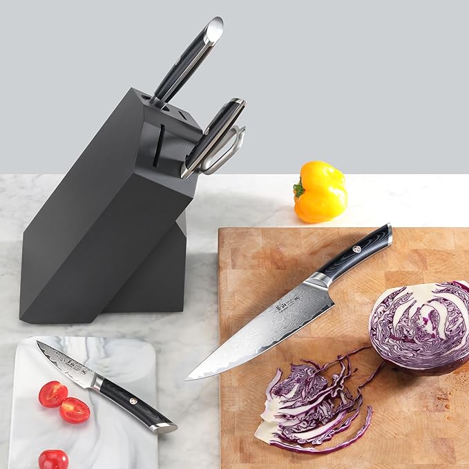 Cangshan KURO Series 6-Piece Knife Block Set, High Carbon X-7 Damascus Steel, 504333