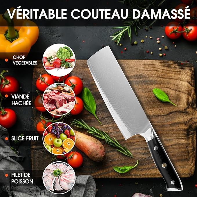 Premium Damascus Kitchen Knife Set - High Carbon Stainless Steel Cooking Knives for Home and Kitchen, Professional Chef Knife Kitchen Set with Ergonomic Handles, Perfect for Slicing, Chopping & Dicing