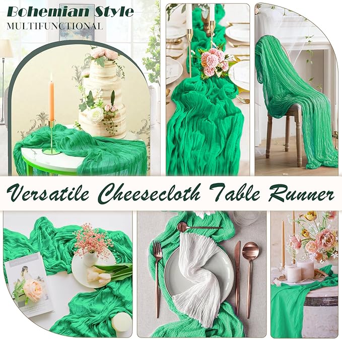 Mint Green Cheesecloth Table Runner 1 Pack 35" Boho Gauze Table Runner 120 inches Long Runner Rustic Sheer Fabric Bulk for Baby Shower Wedding Bridal Birthday Party Table Decorations