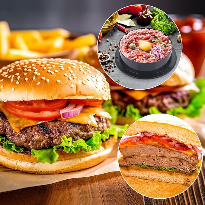 Hamburger Press Patty Maker, Hamburger Press, Burger Press, 3 in 1 Stuffed Burger Press Patty Maker, Hamburger Patty Maker for Grilling, Stuffed Burgers, Sliders, Beef Burger