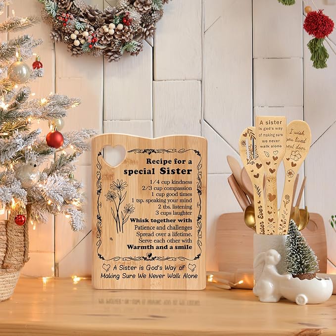 YUEYUQIU Sister Birthday Gifts from Sister, Best Friendship for Cutting Board with Utensil Set Present for Soul BFF Friend Mother's Day or Christmas Yellow Cutting Board Set Gift for sister