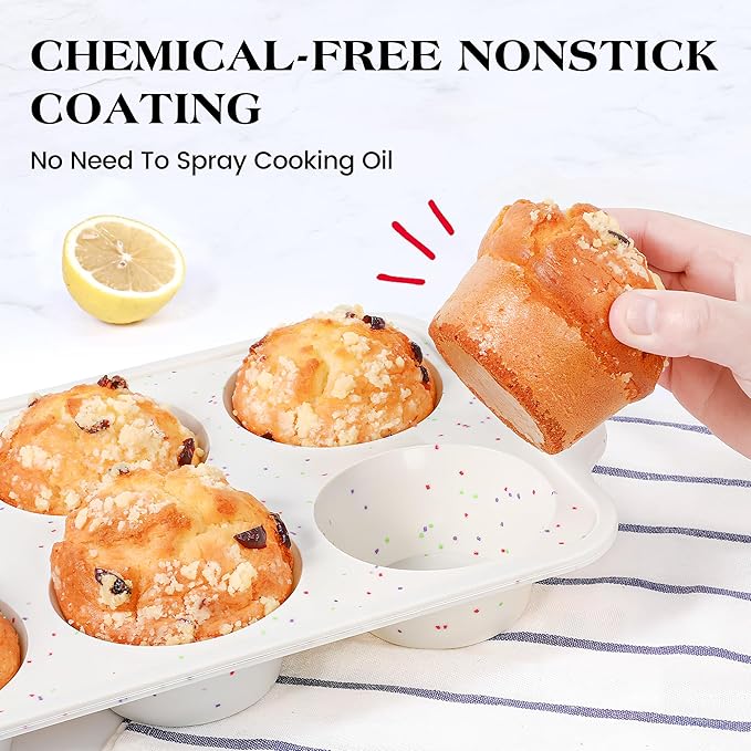 AOTASO 1 Pc Jumbo Muffin Pan with Metal Frame, Nonstick 6 Cup Extra Large Cupcake Pan for Baking, Silicone Deep Muffin Tray for Egg Bites (Cream)
