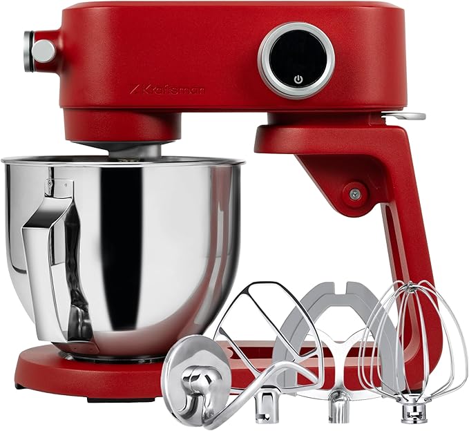 Kraftsman Stand Mixer Heavy Duty - All Metal Kitchen Standing Mixer 5.3 Quart with 4 Stainless Steel Attachments, DC Motor & Multifunctional Power Hub, 8-Speed & Timer, Lower Noise (Red)