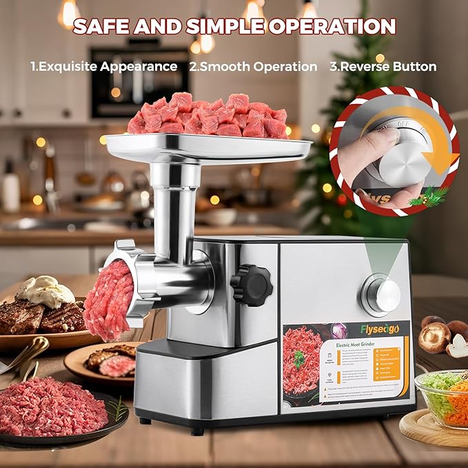 Flyseago Meat Grinder Electric 3200w High Capacity Commercial Heavy Duty Meat Grinder and Sausage Stuffers, Kubbe Kit for Household Use & Commercial