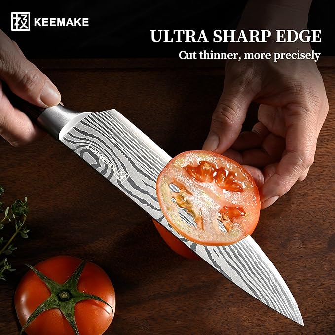 KEEMAKE Kitchen Knife Sets, 3 Pieces Professional Chef Knife Set with High Carbon Stainless Steel, Ultra Sharp Blade Kitchen Knives Sets with Ergonomic Pakkawood Handle & Gift Box