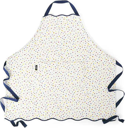 Kate Spade New York Sparkling Confetti Kitchen Apron, 100% Cotton with Adjustable Neck Tie, "Stir Up Trouble" Print, Metallic Accents, Double Pockets, Machine Washable, White, 33"x33"
