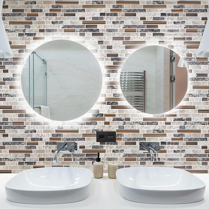 Art3d 10-Sheet Heavy-Duty Peel and Stick Backsplash, Waterproof Wall Tiles Stick on Kitchen Backsplash Living Space, Sandstone