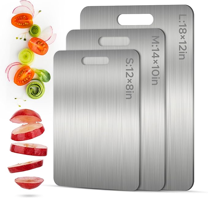 Pure 100% Titanium Cutting Board, Food-Grade & Knife-Friendly, Durable Double-Sided Design, Dishwasher Safe for Meat, Fish, Fruit & Vegetables (18 x 12)