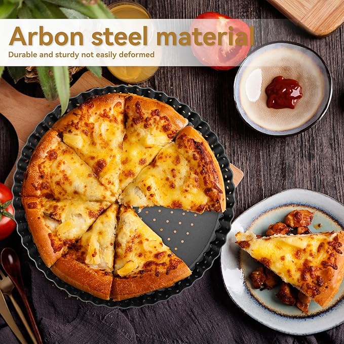 Agatige Pizza Pan with Holes for Oven, Non-stick Bakeware Pizza Tray Black Pizza Pan with Removable Bottom for Make Kinds of Pizzas or Pies (8 in)