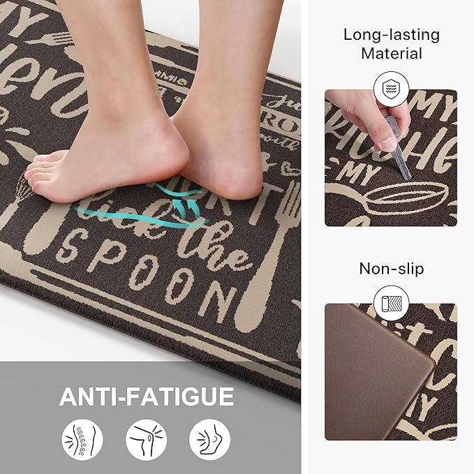 GENIMO Kitchen Mats for Floor 2PCs, Washable Anti Fatigue Mat for Cushioned, 17.3"x59"+17.3"x30", Waterproof Kitchen Rugs, Non Slip Comfort Standing Mat Rug for Sink, Laundry, Home, Coffee