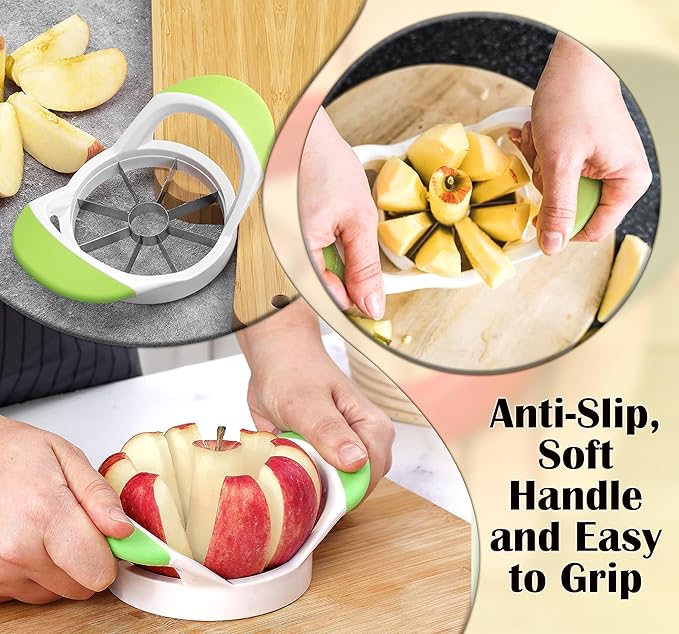 ARSUK Apple Cutter Slicer and Corer (8 Blades) - Thin Slice apple wedger, 2 in 1 Apple Core Remover and Cutter Tools, Non-Slip Soft Grip Handles