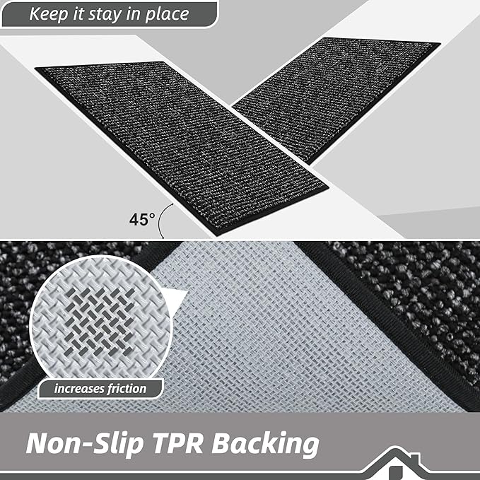 BEQHAUSE Kitchen Rugs 24"x36", Non-Slip Kitchen Mats for Floor, Super Absorbent and Stain Resistant Kitchen Rugs, Machine Washable Rugs for Kitchen, Hallway, Laundry & Sink, Black