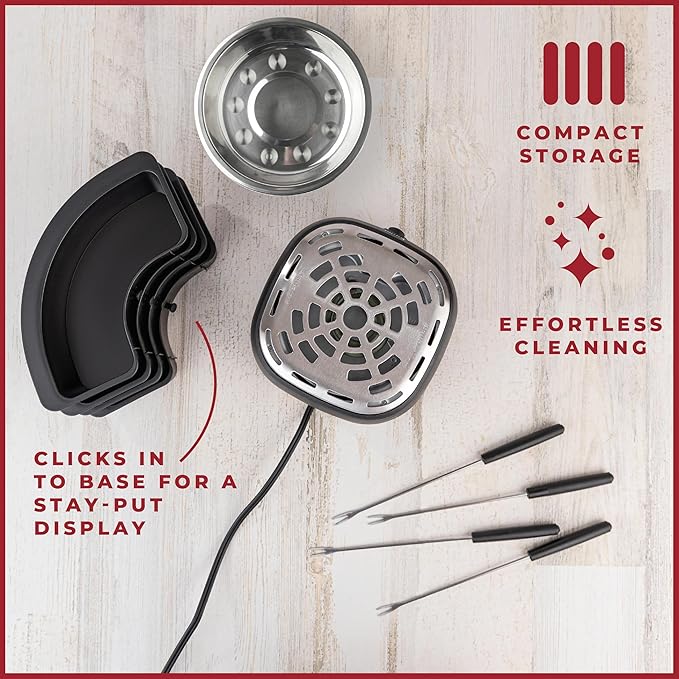 Kusini 2 in 1 Electric Fondue Set & Smores Maker Tabletop Indoor Kit with Removable Trays & 4 Skewers – Smores Station Chocolate Melting Pot - Unique Couple Gift Set Idea, Date & Movie Night Supplies