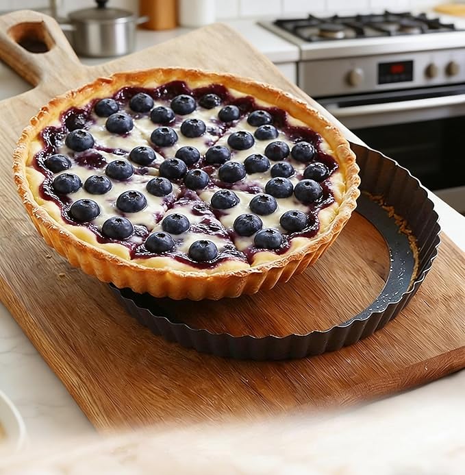 Liedrg 9 Inch Non-Stick Tart Pan with Removable Bottom - Carbon Steel Fluted Pie Pan for Baking Tarts, Pies, Quiches, Brownies