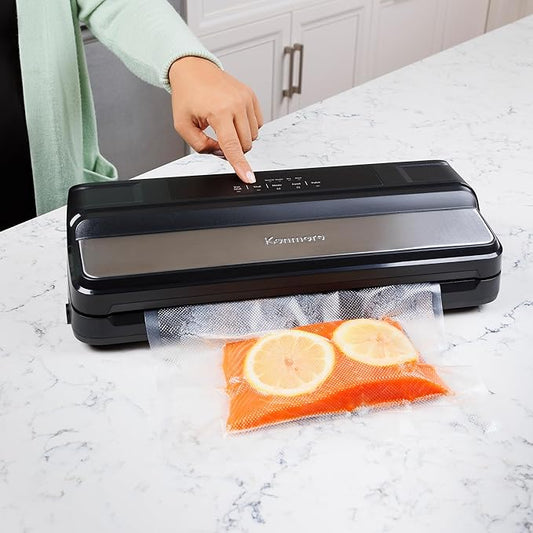 Kenmore Vacuum Sealer Machine - Food Saver Vacuum Sealer with Bags, Dry & Moist Modes, 7 Preset Settings, Includes Bag Roll, Bottle Stopper, Stainless Steel Envasadora al Vacío for Meat