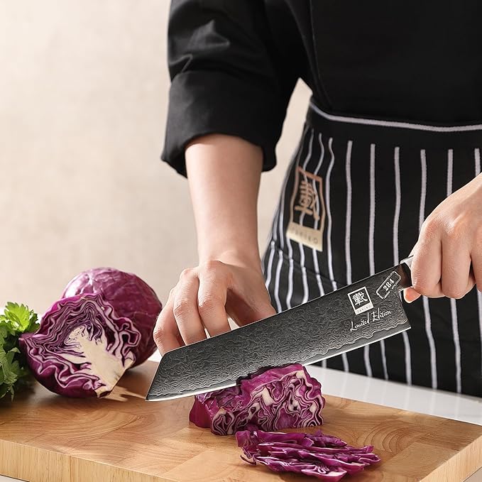 zayiko Limited Edition Kiritsuke Knife Black Meteor – 8-Inch Damascus Blade | 67 Layers Steel with VG10 Core & Titanium Coating | Maple Wood Handle | Professional Kitchen Knife in Gift Box