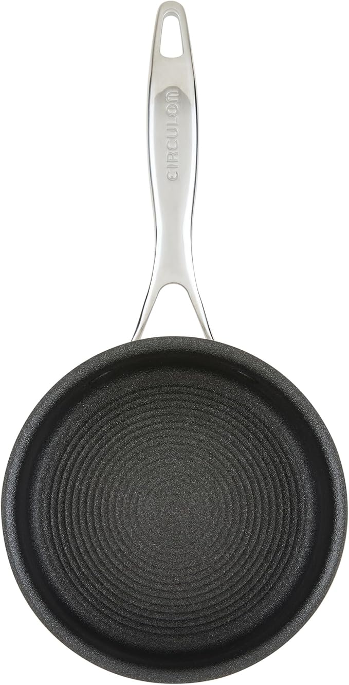 Circulon C1 Series Clad Stainless Steel with ScratchDefense Technology Cookware Nonstick Induction Saucepan with Lid, Metal Utensil Safe, 1.5 Quart - Polished Stainless Steel