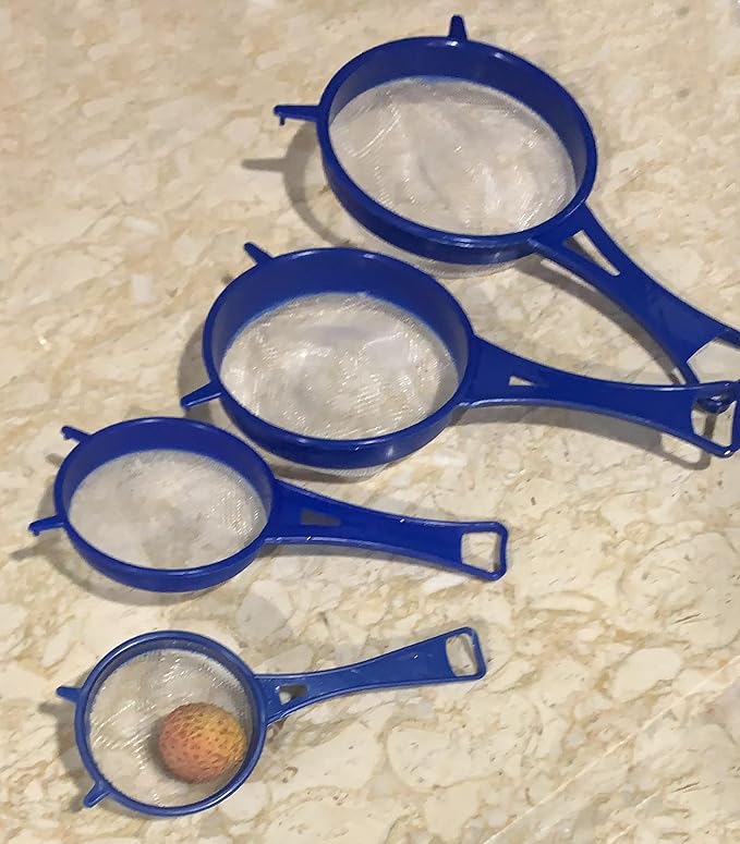 4-Piece Kitchen Strainer Set - Nylon Mesh Strainer - Assorted Medium Sizes (Set of 4) & Colors (Blue, Red, Green)
