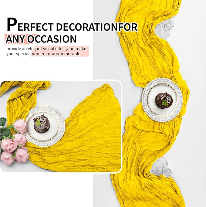 12 Pcs Lemon Yellow Cheesecloth Table Runner 10Ft, Gauze Table Runners 21.5 x 120 inch,Semi Sheer Cheese Cloth Fabric Runner Bulk for Wedding,Party,Baby Shower,Bridal Shower