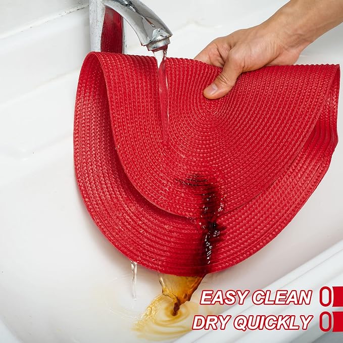 AHHFSMEI Placemats Set of 6 for Dining Table Washable Woven Non-Slip 18x12 inches Placemat Heat-Resistant Durable Table Mats for Dining Table Easy to Clean (Oval red, 6)