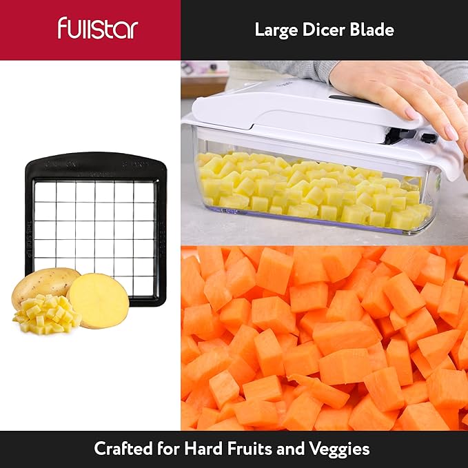 Fullstar All-in-1 Vegetable Chopper (4 in 1, White) and 2pc Blade Replacement Set - Bundle of Chopper and Dice Blade Replacement (Big and Small Dice) - Kitchen Gadgets