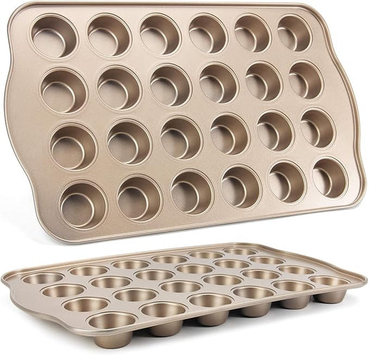 TAOUNOA Cupcake Pan Nonstick 2 Pack (Gold, Mini 24 cup)