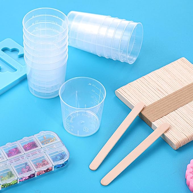 Konohan 400 Pack 2oz/60ml Plastic Mixing Cups Disposable Measuring Cups, Epoxy Bulk Clear Beaker with Graduated and Mixing Sticks for Resin, Laboratory, Liquid, Acrylic Paint Art, Medicine