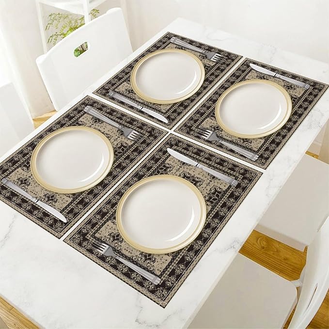 Ethnic Boho Placemats Set of 4 Persian Bohemian Floral Art Printed Dining Table Mats for Restaurant Home Kitchen Holiday Picnic Party Decor 12x18in