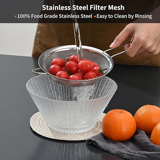 Fine Mesh Sieve Strainer Set, Stainless Steel, 6.3 and 3.94 Inch, with Grip Handles for Kitchen, Food Sifting, Noodles, Rice