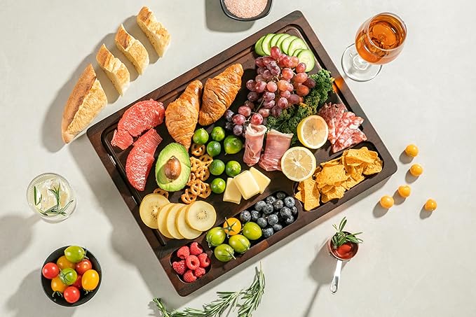 THETCHRY Walnut Cutting Boards For Kitchen, End Grain Wooden Cutting Board with Handle, Dark Walnut Chopping Board Double Sided Charcuterie Boards For Meat, Vegetables, Fruits, Cheese, 17”X13” X1”