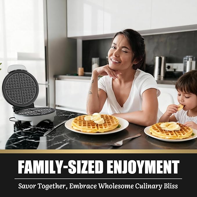 7 Inches Classic Waffle Maker Machine, Round Waffle Iron, Electric Waffle Maker with Non-stick Cooking Plates, Silver