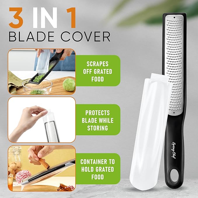 Spring Chef Swivel Vegetable Y Peeler with Sharp Stainless Steel Blades, Set of 2 & Premium Lemon Zester (Fine Grater) with Handle - 3 Product Bundle - Black