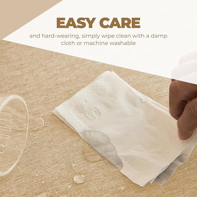 Faux Linen Square Tablecloth for Dining Room,Waterproof Texture Decorative Farmhouse Rustic Table Cloth for Indoor Outdoor Party, Holiday, Banquet Picnics, Patio,52 x 52 Inch (Square),Beige