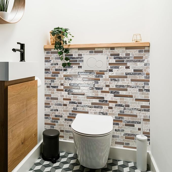 Art3d 10-Sheet Heavy-Duty Peel and Stick Backsplash, Waterproof Wall Tiles Stick on Kitchen Backsplash Living Space, Sandstone