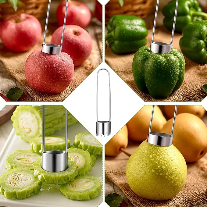 2 Pcs Stainless Steel Pepper Seed Corer Remover, Multifunctional Fruit and Vegetable Core Remover, Red Pepper Core Removers for Red Bell Peppers, Fruit and Vegetable