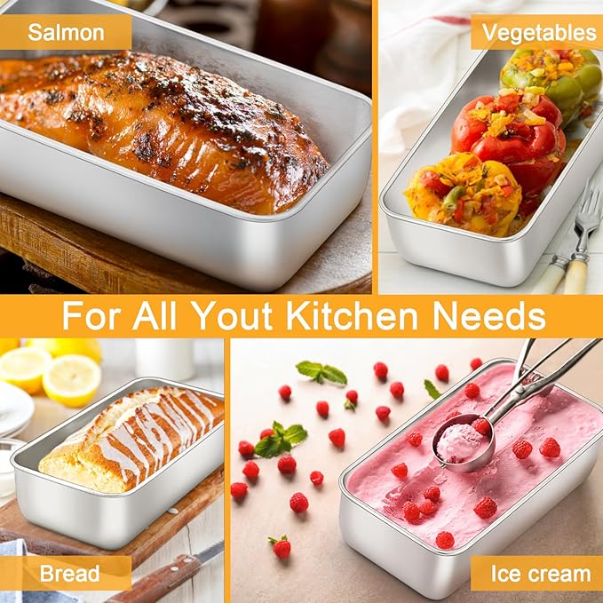 E-far Loaf Pan for Baking Bread, 9 x 5 Inch Stainless Steel Baking Loaf Pan, Metal Bakeware for Bread Meatloaf Cake Brownies, Healthy & Non Toxic, Brushed Finish & Easy Release, Oven & Dishwasher Safe