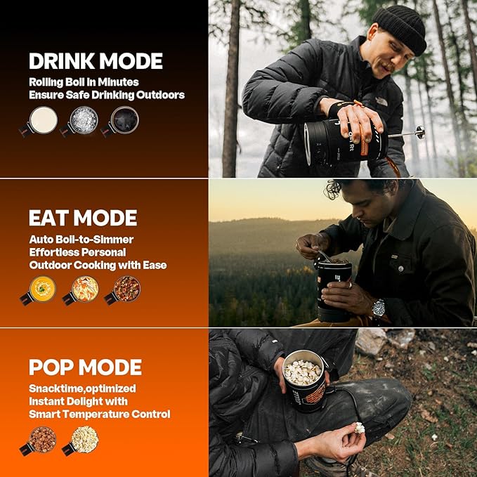 Stoke Voltaics Electric French Press Coffee Maker, 120V Boil Water & Press Coffee 2-in-1, Portable Design for Travel, Camping, 6 Minute Brew Ready