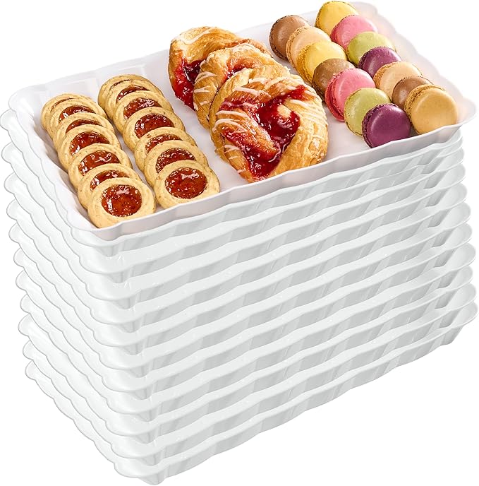 Plasticpro Plastic Serving Trays - Serving Platters Rectangle 9X13 Disposable Party Dish 12 White