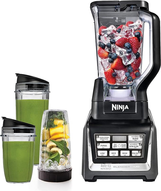 Ninja BL642 Nutri Ninja Personal & Countertop Blender with 1200W Auto-iQ Base, 72 oz. Pitcher, and 18, 24, & 32 oz. To-Go Cups with Spout Lids, For Smoothies, Shakes & More, Dishwasher Safe, Black