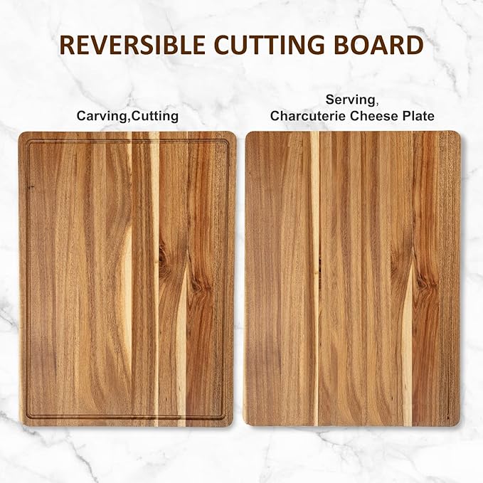 LinTimes Acacia Wood Cutting Board with Grip Handle - Serving Board, Cheese Board, Chopping Board 24"L *18"W Inches, Durable Lightweight Kitchen Essentials for Meat, Vegetables, Ideal Gift