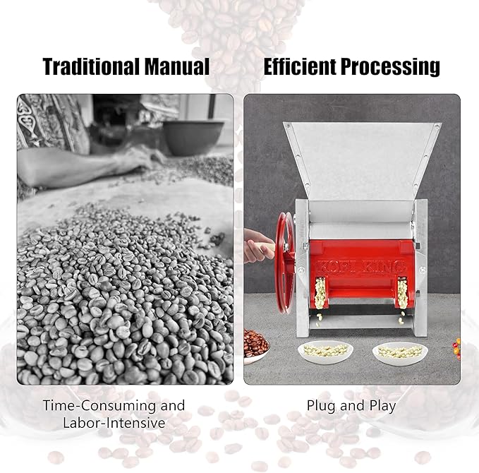 Coffee Bean Peeling Machine, Manual Beans Shelling Machine with Handle, 304 Stainless Fresh Coffee Bean Sheller Household Sheller with Double Discharge Ports for Shops, Farms, Homes Use
