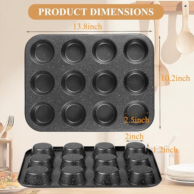 Walooza Muffin Cupcake Pan - Nonstick 12-Cup Tin for Baking Cheesecake, Toast Oven Supplies, Non-Stick Tray