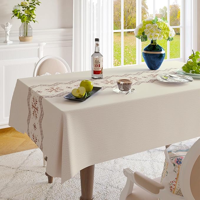 Square Table Cloth,100% Waterproof Tablecloth Oil Proof Spill Proof Vinyl Table Cloth, Wipe Clean Plastic Table Cover for Dining, Camping, Indoor and Outdoor 54" x 54",Snowflake